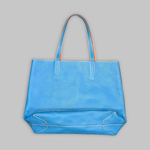 Blue Pebbled Leather Tote Bag – Hermès-Inspired Style (Not Authenticated) - Picture 2 of 8